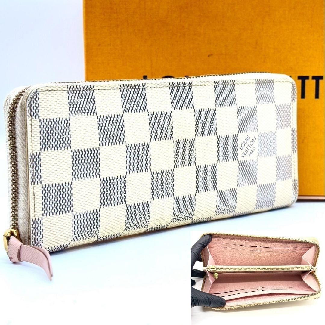 品格を纏う白の余韻 LOUIS VUITTON ルイヴィトン 長財布 ポルトフォイユ クレマンス ダミエ アズール ローズバレリーヌ ラウンドジップ レディース 白
