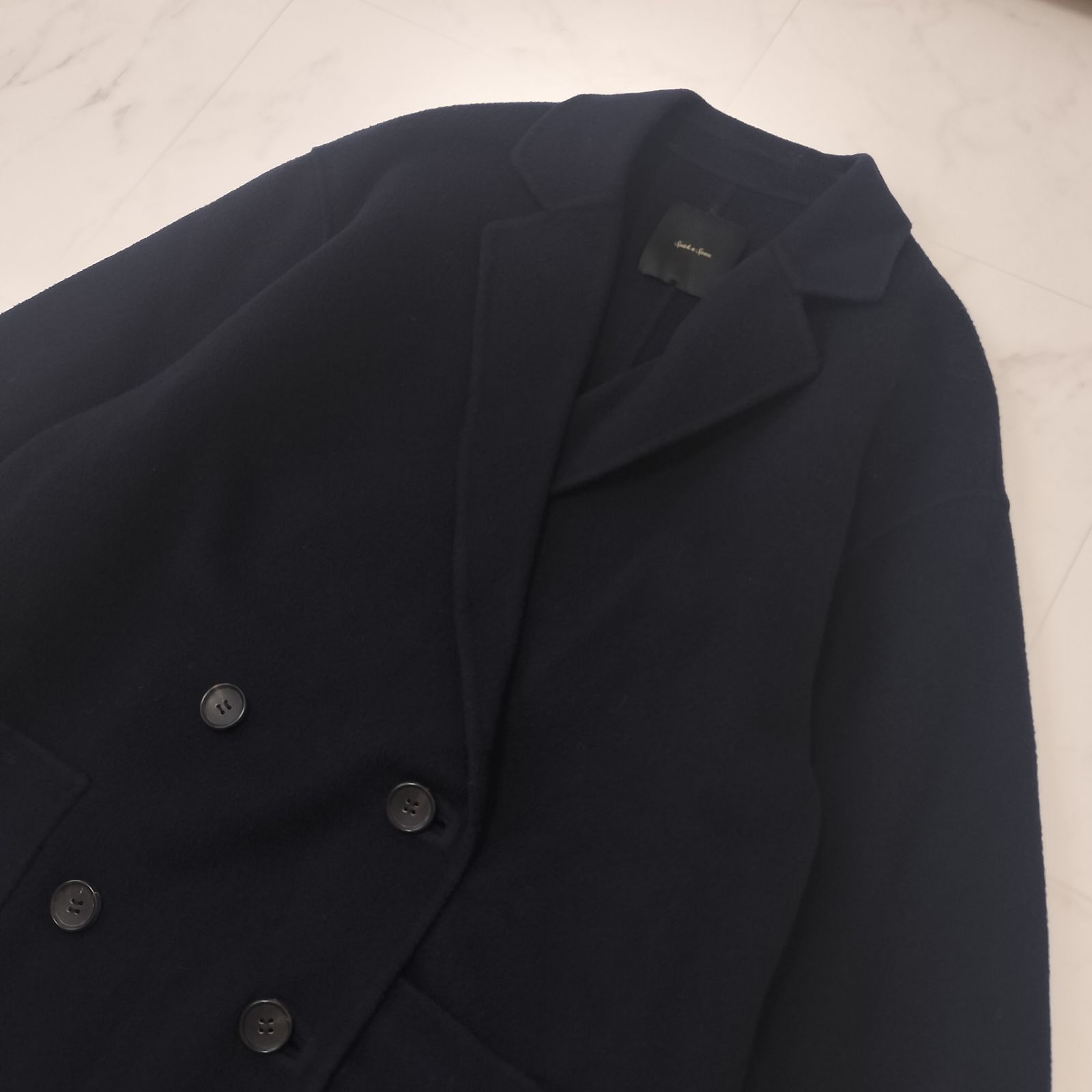 Spick and Span スピックアンドスパン 22AW ダブルブレスト リバーコート ネイビー オーバーサイズ 36 S M