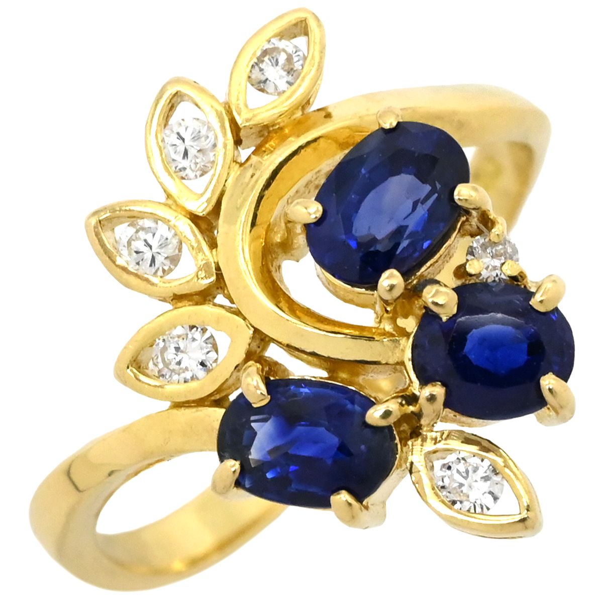 リング 指輪 ブルーサファイア ダイヤリング K18YG ダイヤモンド