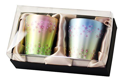 HORIE ホリエ 新潟県燕産 純チタン二重タンブラー 華チタン 250cc 桜舞 ピンク ブルー 2個セット T-15-OB250PB