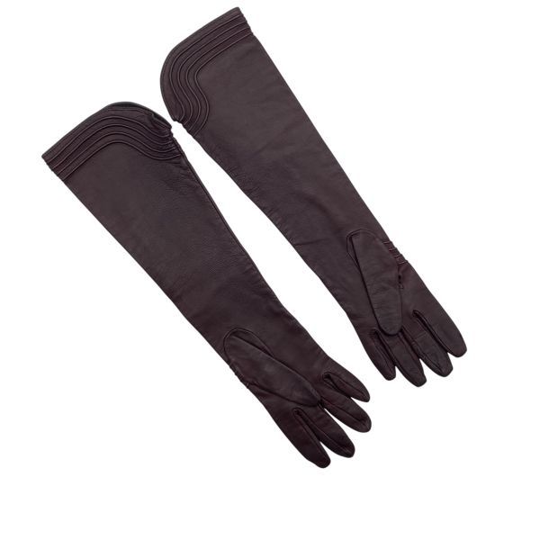 グッチ GUCCI ロンググローブ 長手袋 ロゴ型押し オペラグローブ ファッション小物 バーガンディ レザー レディース 5E231