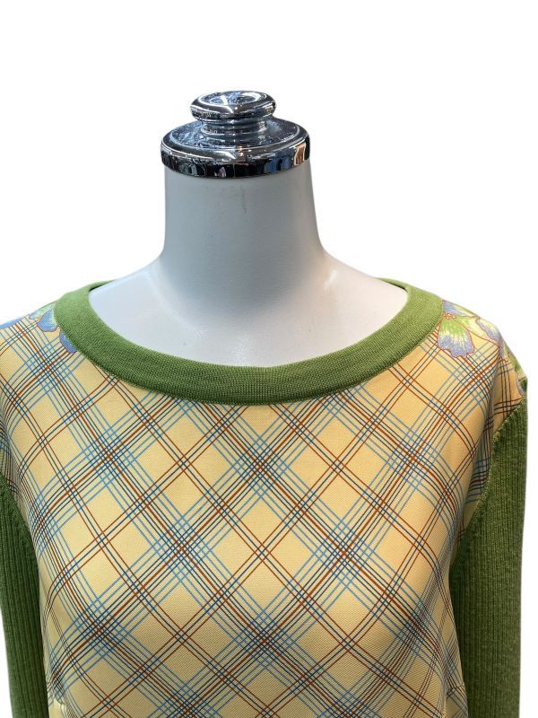 ジュンコシマダ JUNKO SHIMADA ニット ワンピース 長袖 ロング リブニット グリーン 黄色 ウール混 38 M 9号 レディース B5Y004