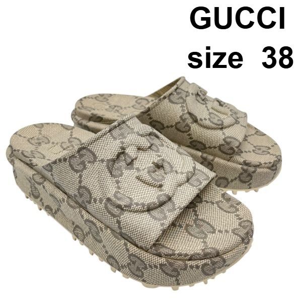 グッチ GUCCI サンダル インターロッキングG ブラウン ベージュ 38 25cm前後 メンズ S5X004