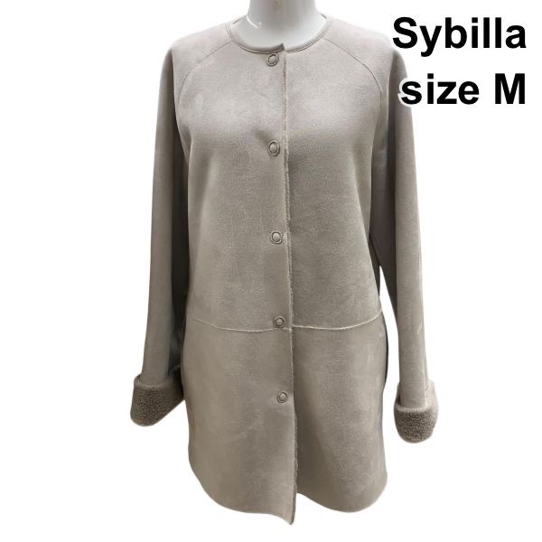 シビラ Sybilla ショートコート アウター 長袖 ノー フェイクファー ラグラン ムートン風 ベージュ M 9号 レディース H5Y007
