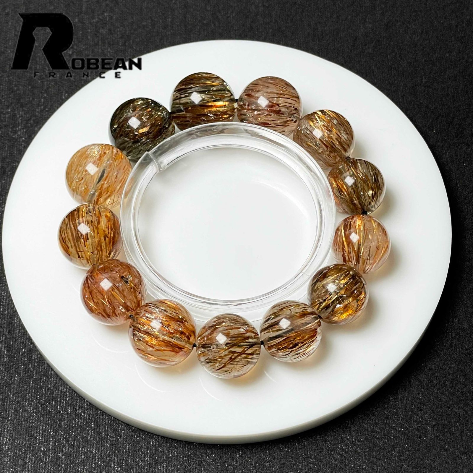 EU製 定価20万円 ROBEAN ゴールドスーパーセブン パワーストーン ブレスレット 天然石 原石 お守り プレゼント 15.3-18.2mm M1030897