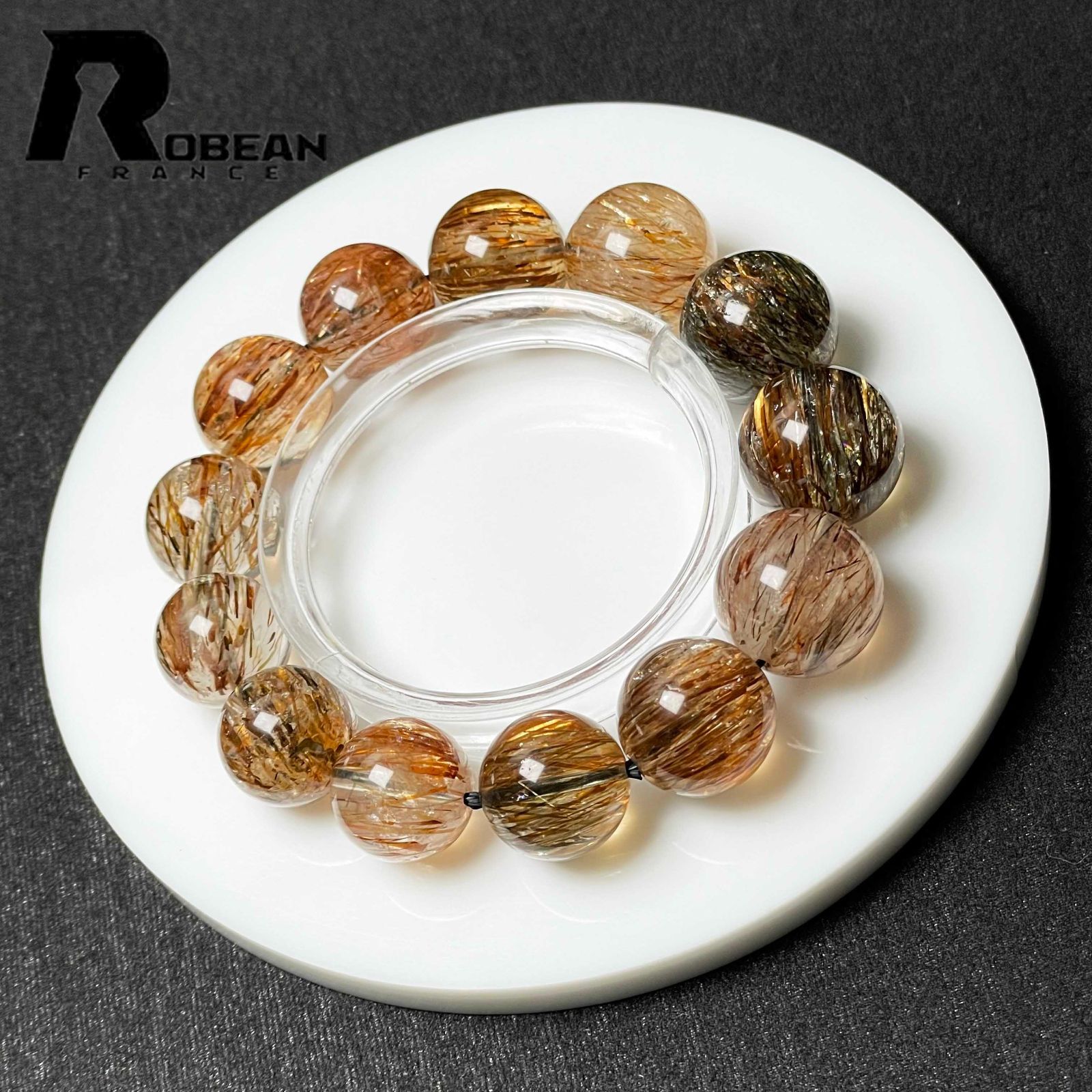 EU製 定価20万円 ROBEAN ゴールドスーパーセブン パワーストーン ブレスレット 天然石 原石 お守り プレゼント 15.3-18.2mm M1030897