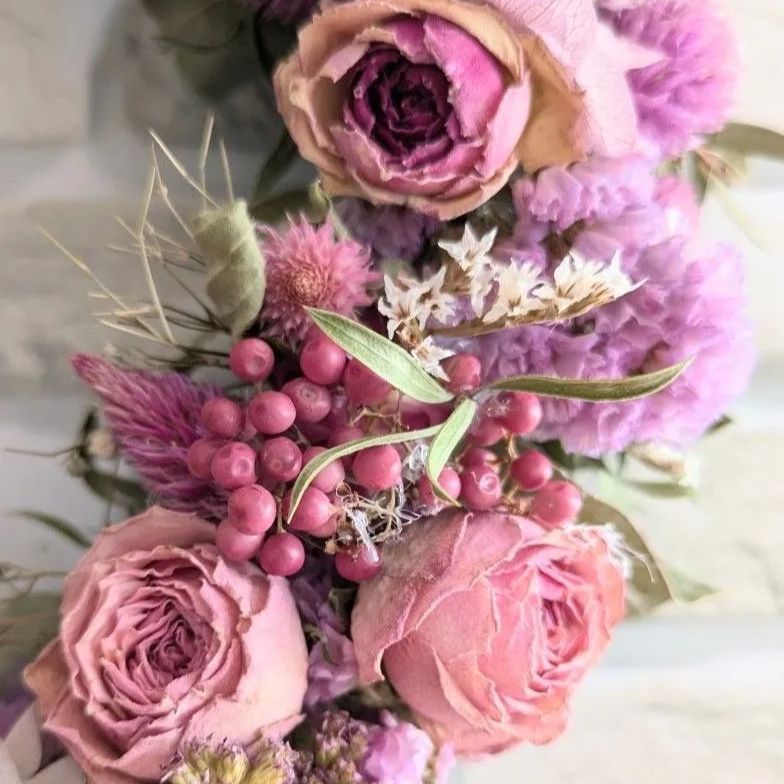 popwood》ドライフラワーピンクパープル系ラウンドリース 直径約25cm