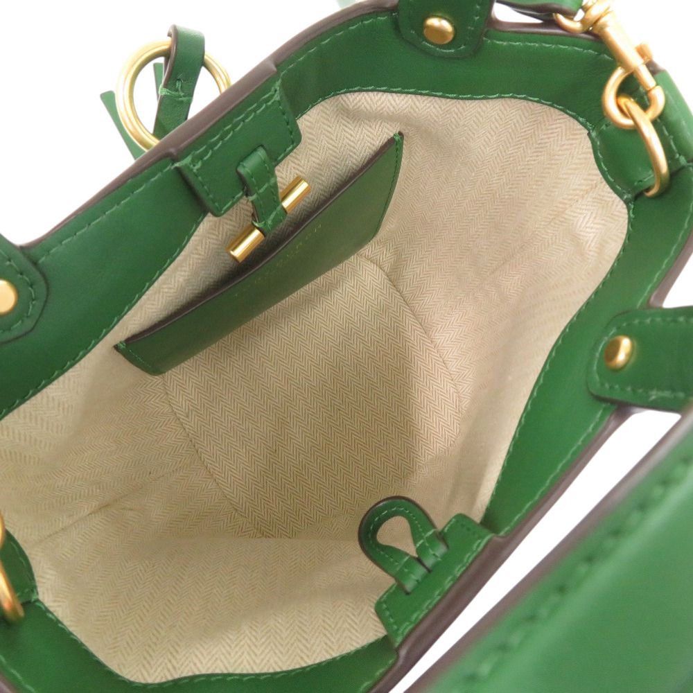 新品同様 トリーバーチ ミラー バケット レザー グリーン 緑