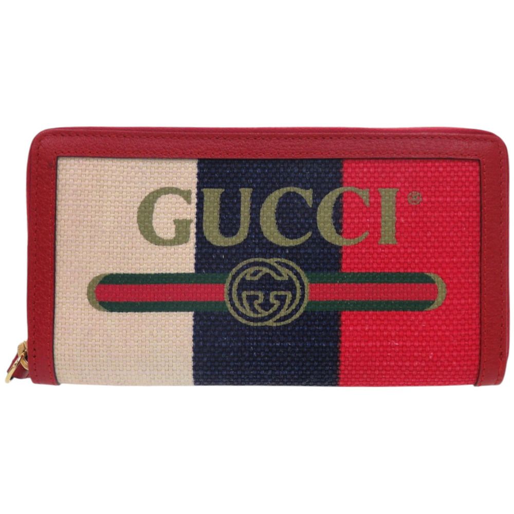 グッチ トリコロール プリント ジップアラウンドウォレット 524790 キャンバス レザー レッド 赤 長財布 0829 GUCCI