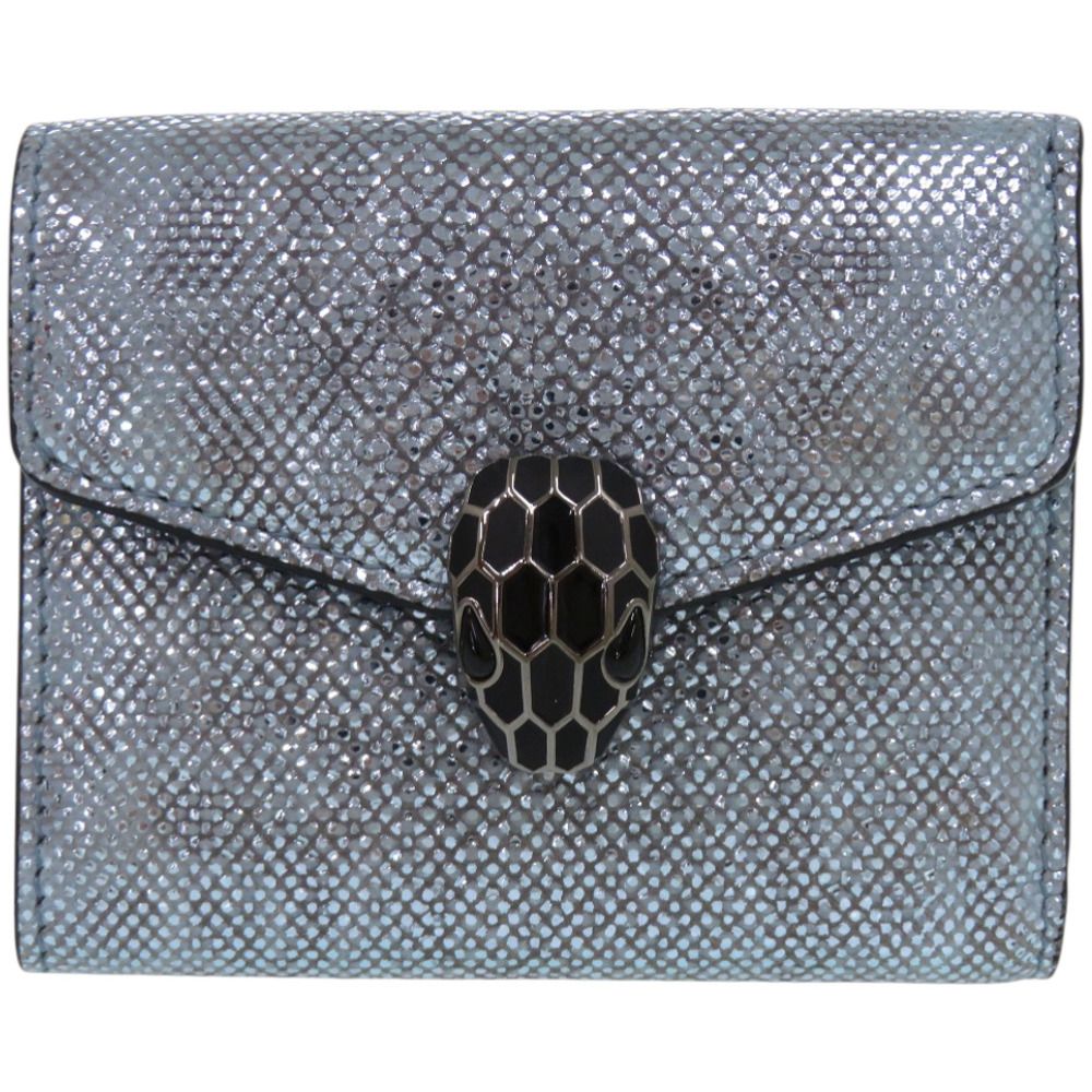 ブルガリ セルペンティ フォーエバー パイソン レザー ライトブルー 三つ折り財布 0933 BVLGARI