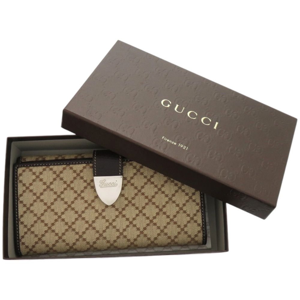 グッチ ディアマンテ 231837 キャンバス レザー シルバー金具 ブラウン 茶 長財布 0398 GUCCI