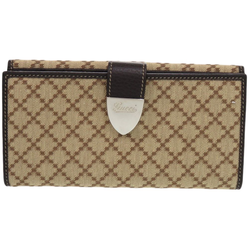 グッチ ディアマンテ 231837 キャンバス レザー シルバー金具 ブラウン 茶 長財布 0398 GUCCI