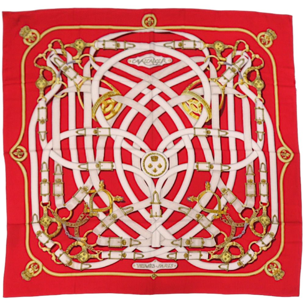 エルメス カレ140 CAVALCADOUR カヴァルカドゥール カシミヤ シルク レッド スカーフ 1379 HERMES