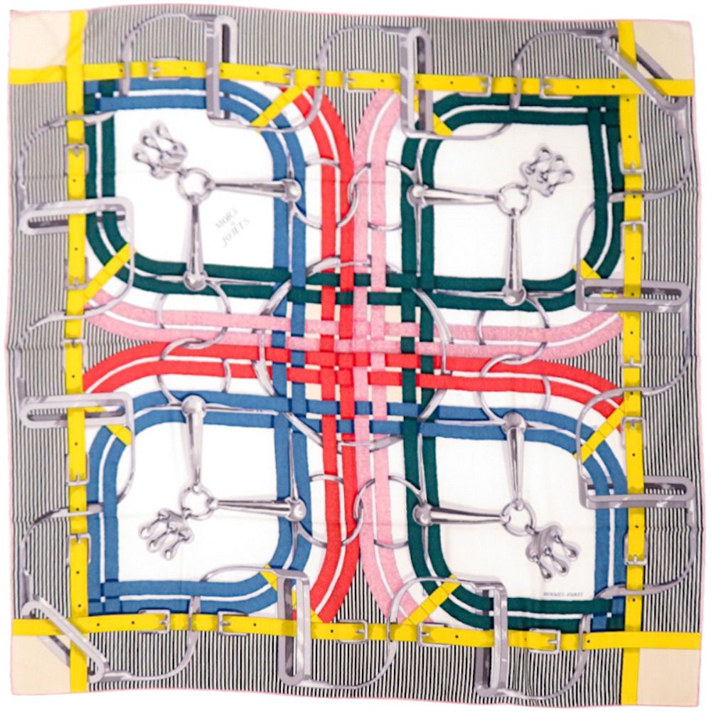 エルメス カレジェアン カレ140 MORS A JOUETS 馬銜 カシミヤ シルク ブラック スカーフ1378 HERMES