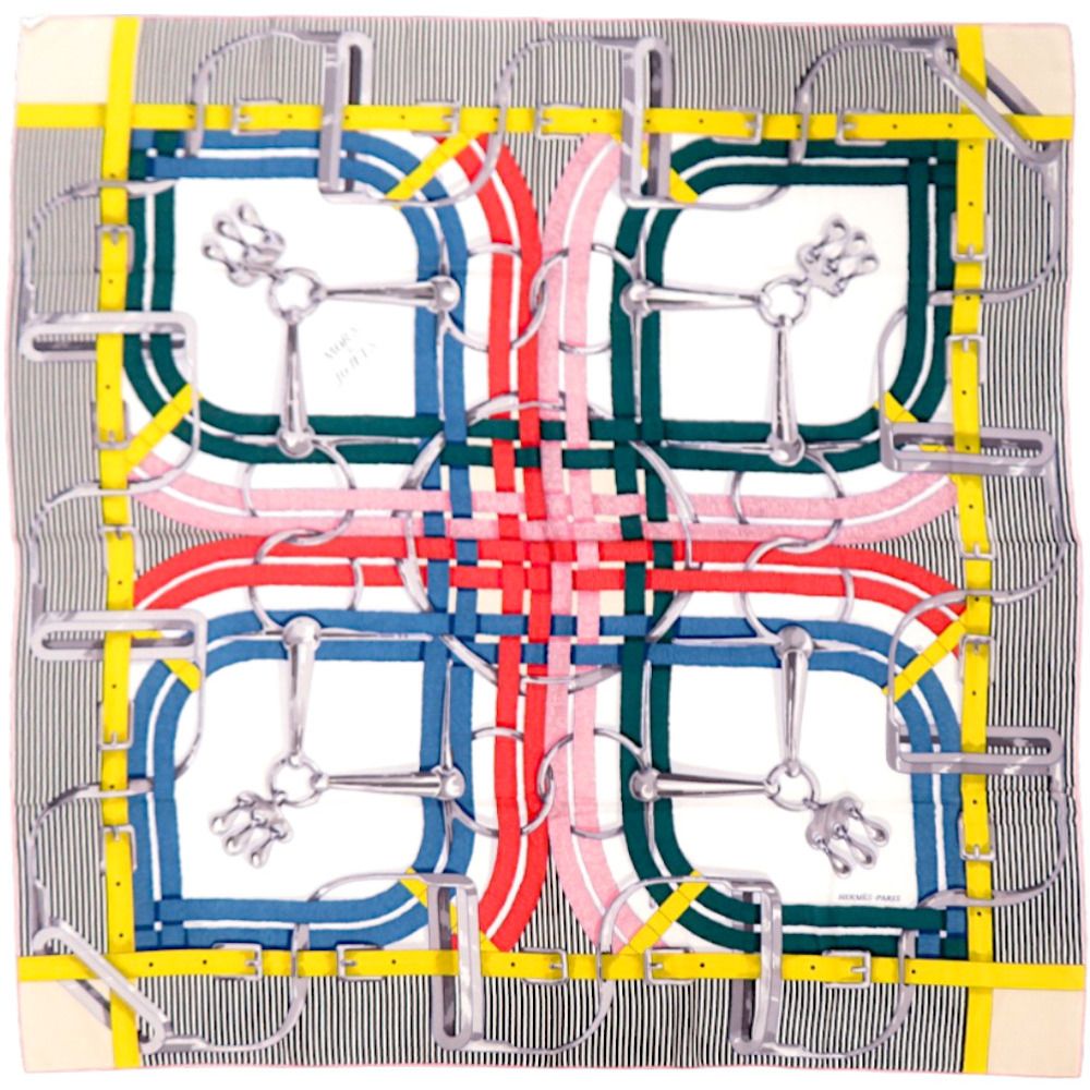エルメス カレジェアン カレ140 MORS A JOUETS 馬銜 カシミヤ シルク ブラック スカーフ 1380 HERMES