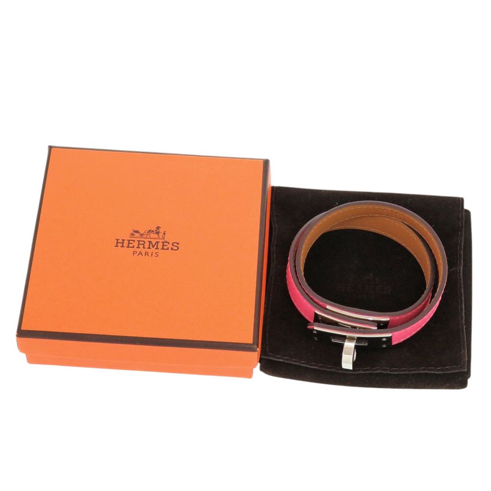 エルメス 2連 ケリー ドゥブルトゥール ブレスレット ヴォースイフト ローズアザレ シルバー金具 A刻印 ピンク 1290 HERMES