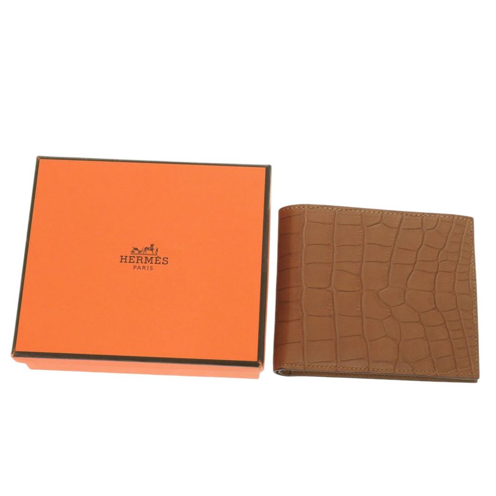 エルメス MC2 コペルニクス アリゲーターマット ゴールド B刻印 製 二つ折り財布 ブラウン 1383 HERMES