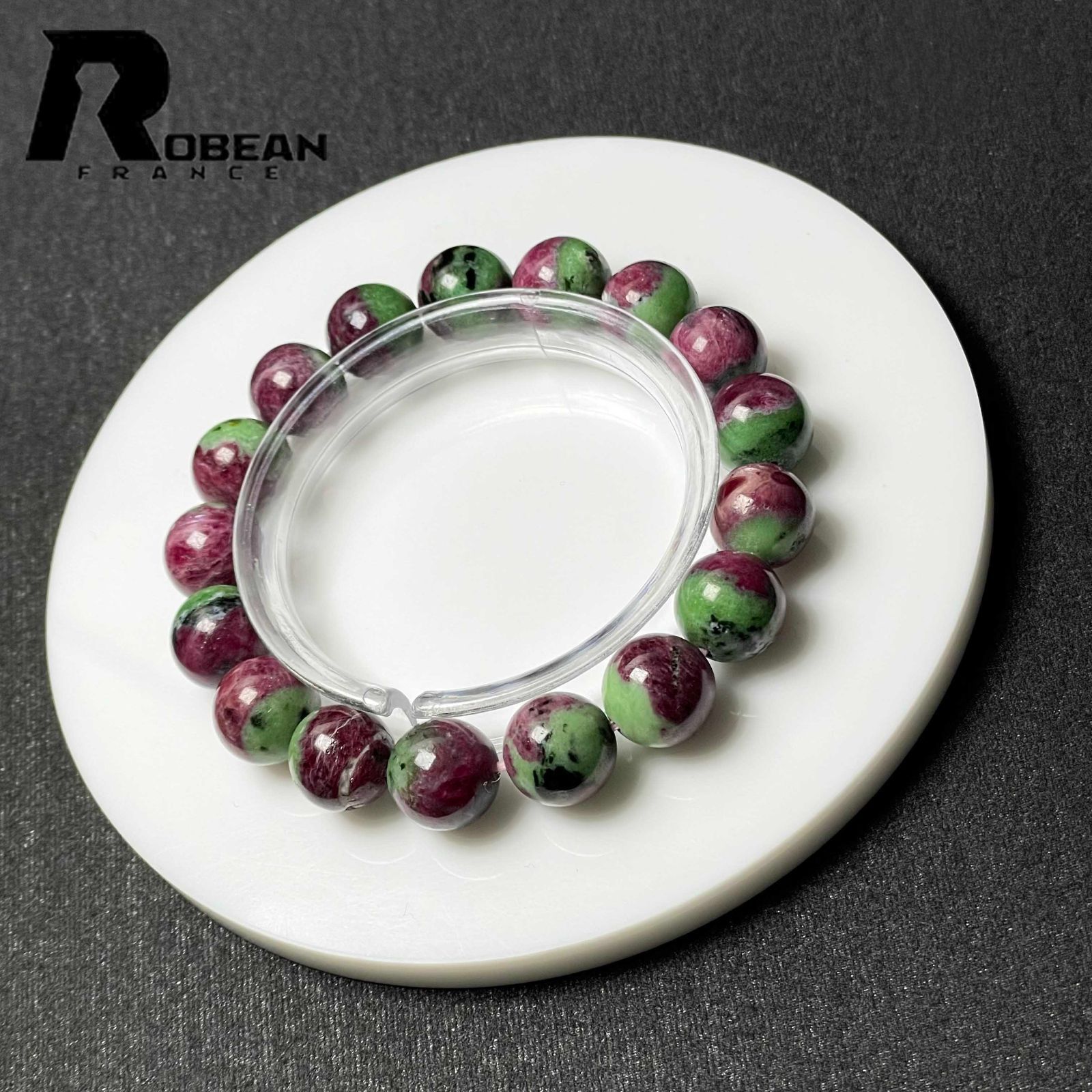 絶賛 EU製 定価13万円 ROBEAN ルビーインゾイサイト パワーストーン ブレスレット 天然石 原石 お守り プレゼント 12.2-12.7mm M1030901