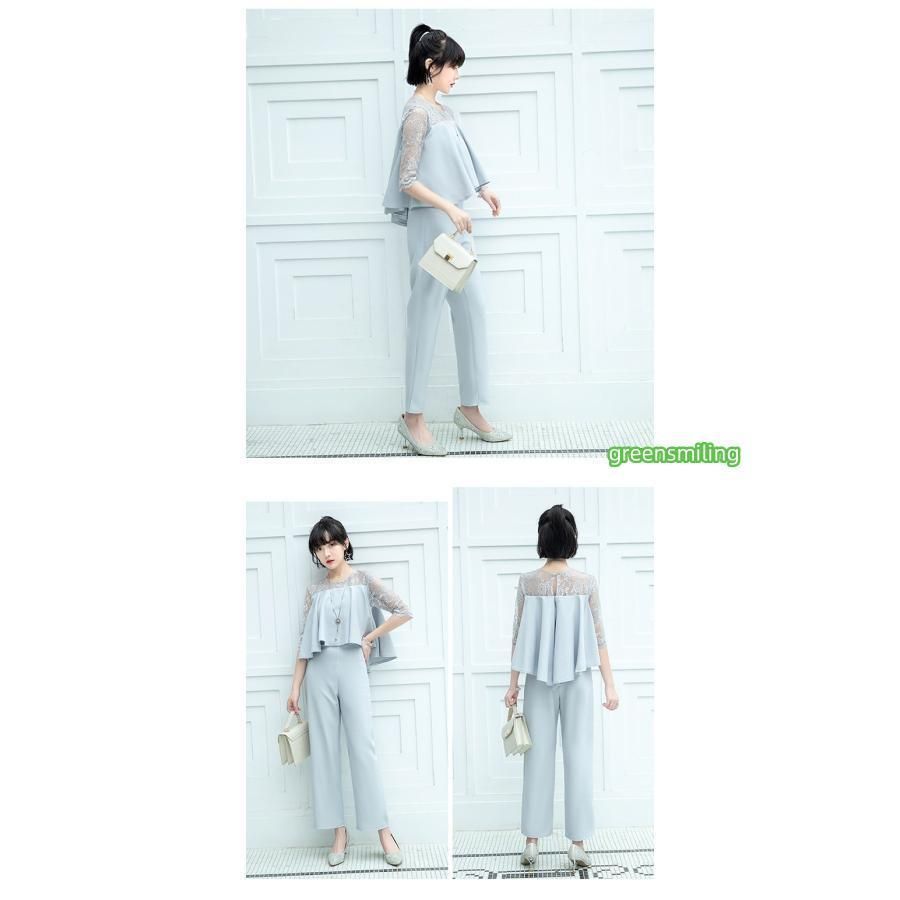 セレモニースーツ レディース 七分袖 セットアップ 上下セット トップス ボトムス パンツドレス 礼服 体型カバー 大きいサイズ 40代 MAAHADDERANG_COM