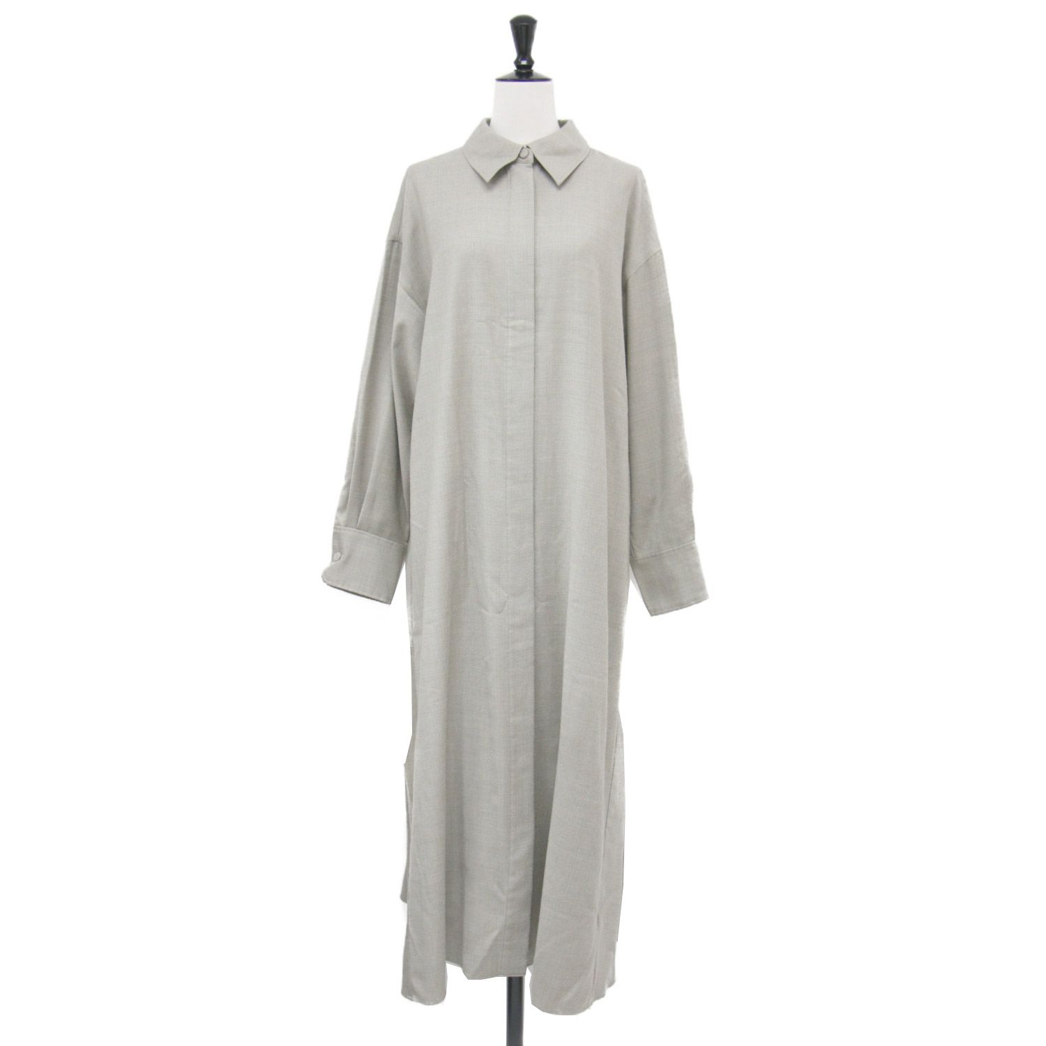 1er Arrondissement プルミエ アロンディスモン ワンピース ベージュ系 サイズ 38 M 22秋冬 サキソニー ウール ロング シャツワンピース 長袖 フ ワイド 比翼ボタン トップス 羽織り レディース