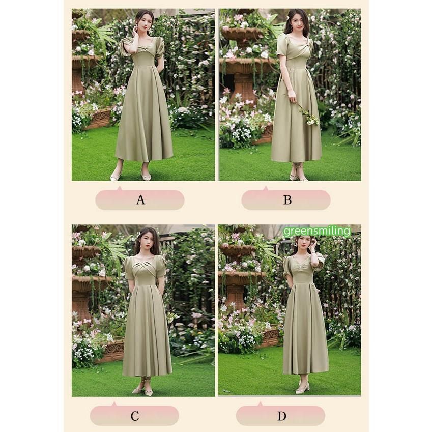 ブライズメイド ドレス 大人 ピアノ 発表会 ロングドレス 演奏会 結婚式 演奏会用ドレス グリーン 小さいサイズ 袖付き 半袖