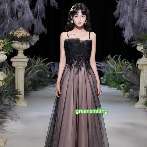 ロングドレス 演奏会 黒 母親 結婚式 パーティードレス ロング丈 フォーマル MAAHADDERANG_COM