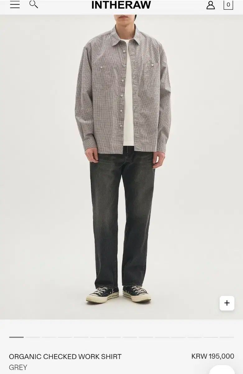 2 INTHERAW インザロウ オーガニック CHECK ワークシャツ グレー COLOR