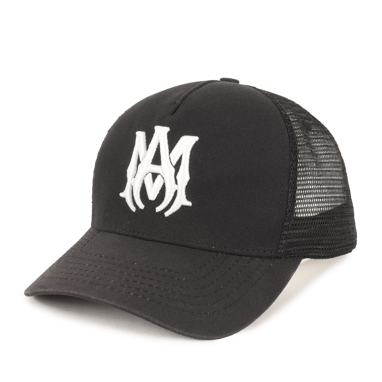 AMIRI アミリ キャップ ブラック 黒 サイズ 56-62cm ロゴ 刺繍 キャンバス トラッカー メッシュキャップ アメリカ製 ブランド 帽子 メンズ