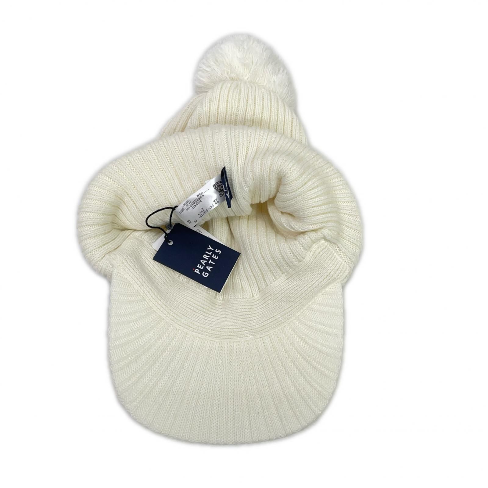 パーリーゲイツ PEARLY GATES つば付ニット帽 フリー ホワイト 白 ボンボンニットキャップ LLC-HASEGAWATOSO_COM