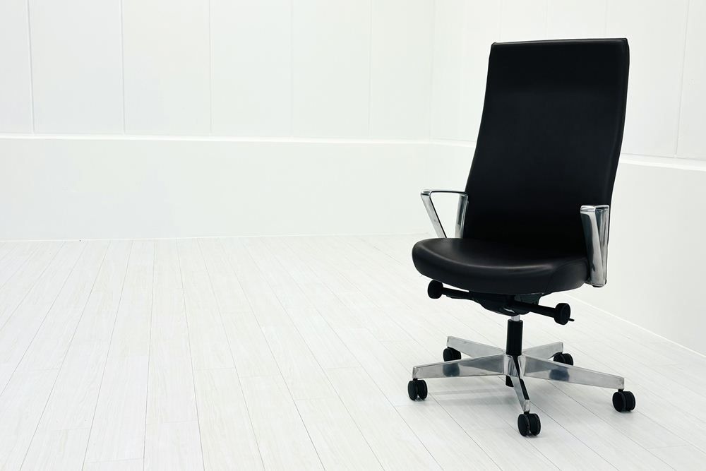 ノール Knoll ノル リミックスチェア 2020年製 ハイバック アルミループ肘 アルミミラー脚 ブラウン レザー A000003914