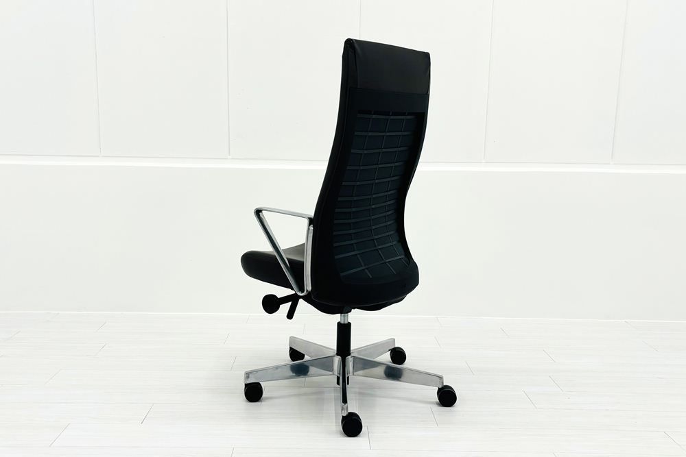 ノール Knoll ノル リミックスチェア 2020年製 ハイバック アルミループ肘 アルミミラー脚 ブラウン レザー A000003914