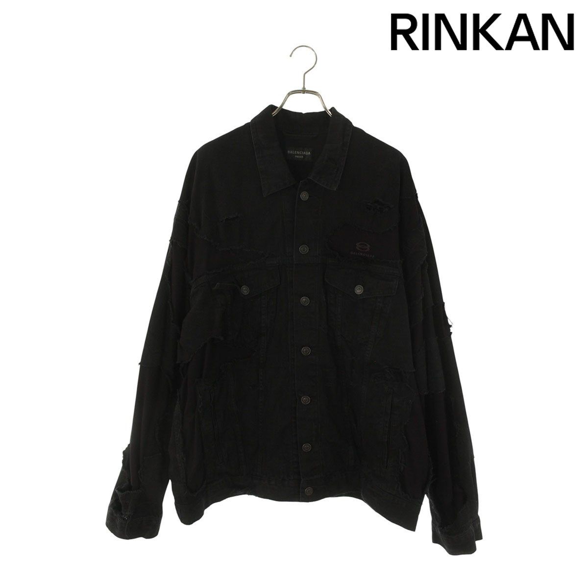 バレンシアガ 793886 TQW54 ロゴ刺繍デストロイ加工デニムジャケット