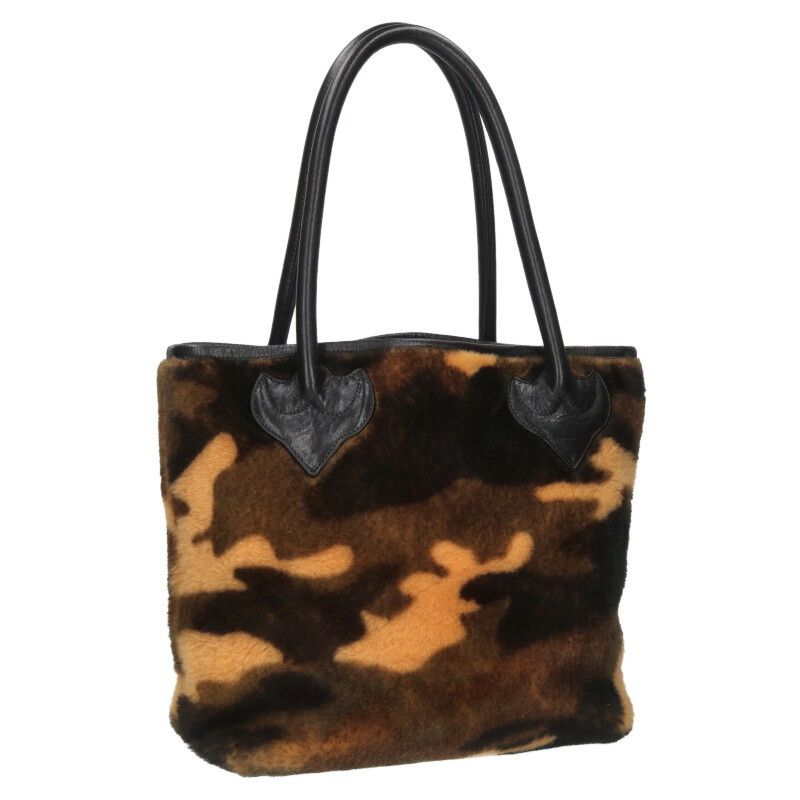 クロムハーツ   FS TOTE FSトート カモ柄シャーリングムートンクロスパッチ付きトートバッグ 中古 OS06 クロムハーツFSトートバッグ クロムハーツ FS TOTE/FSトート カモ柄