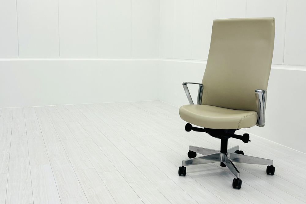 ノール Knoll ノル リミックスチェア 2020年製 ハイバック アルミループ肘 アルミミラー脚 レザー ベージュ A000003915