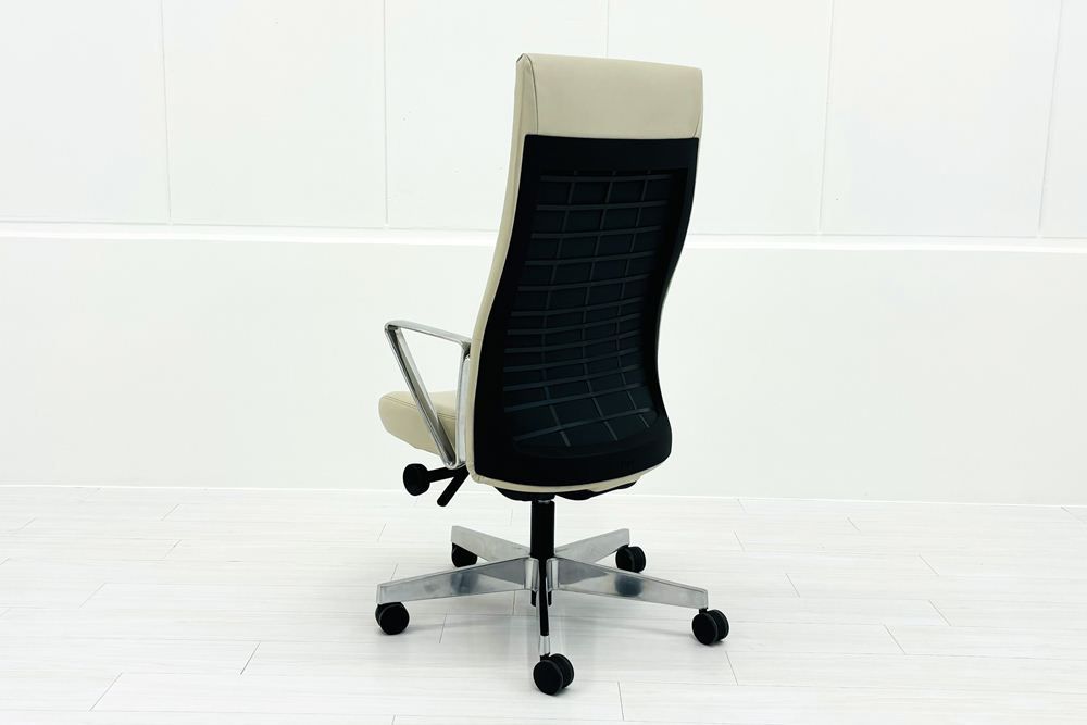 ノール Knoll ノル リミックスチェア 2020年製 ハイバック アルミループ肘 アルミミラー脚 レザー ベージュ A000003915