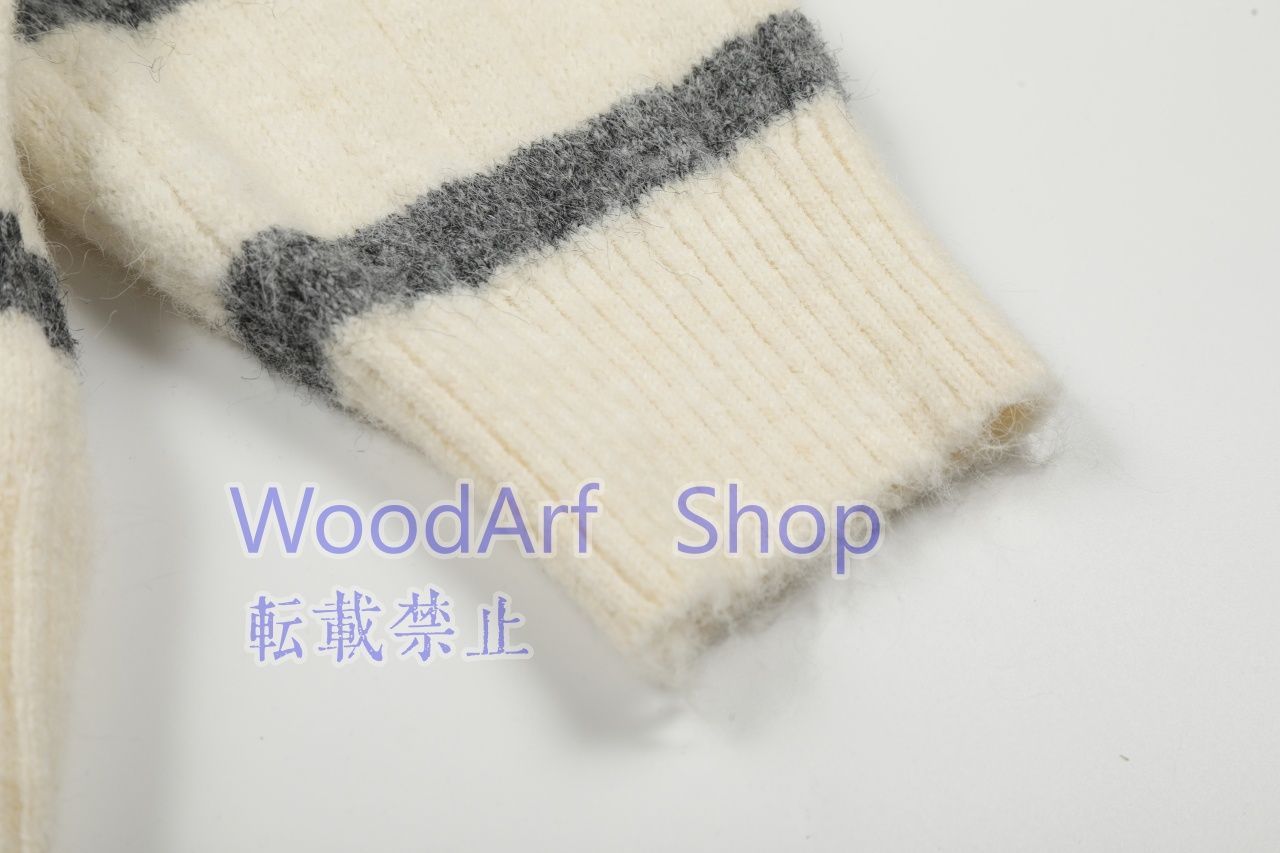 Rest-Receation 刺繍ロゴレトロストライプタートルネックスタンドネックジップニットカーディガンゆったりタイプカジュアルけだるさセーター