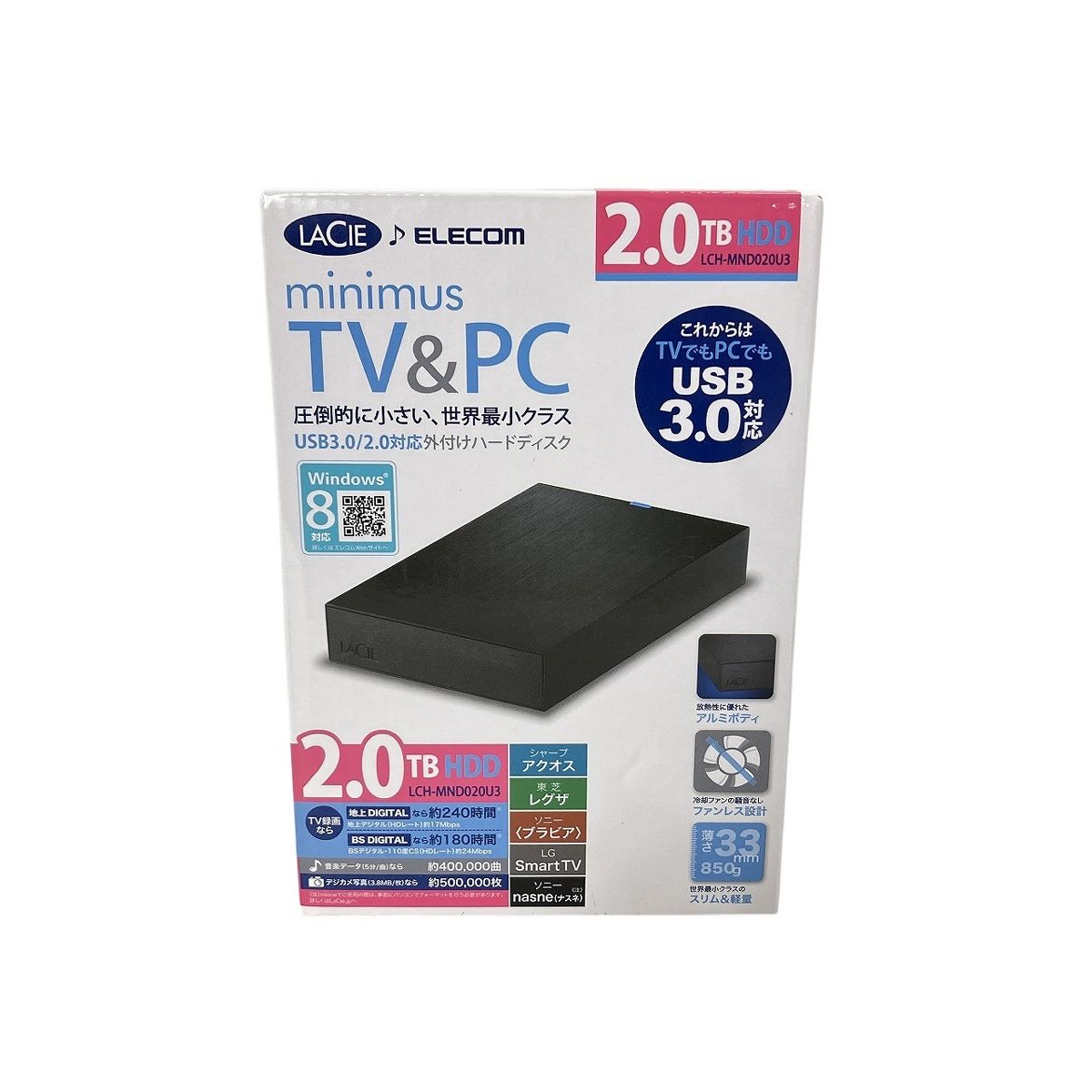 LaCie ELECOM minimus TV-PC 2TB 外付けHDD W10579772