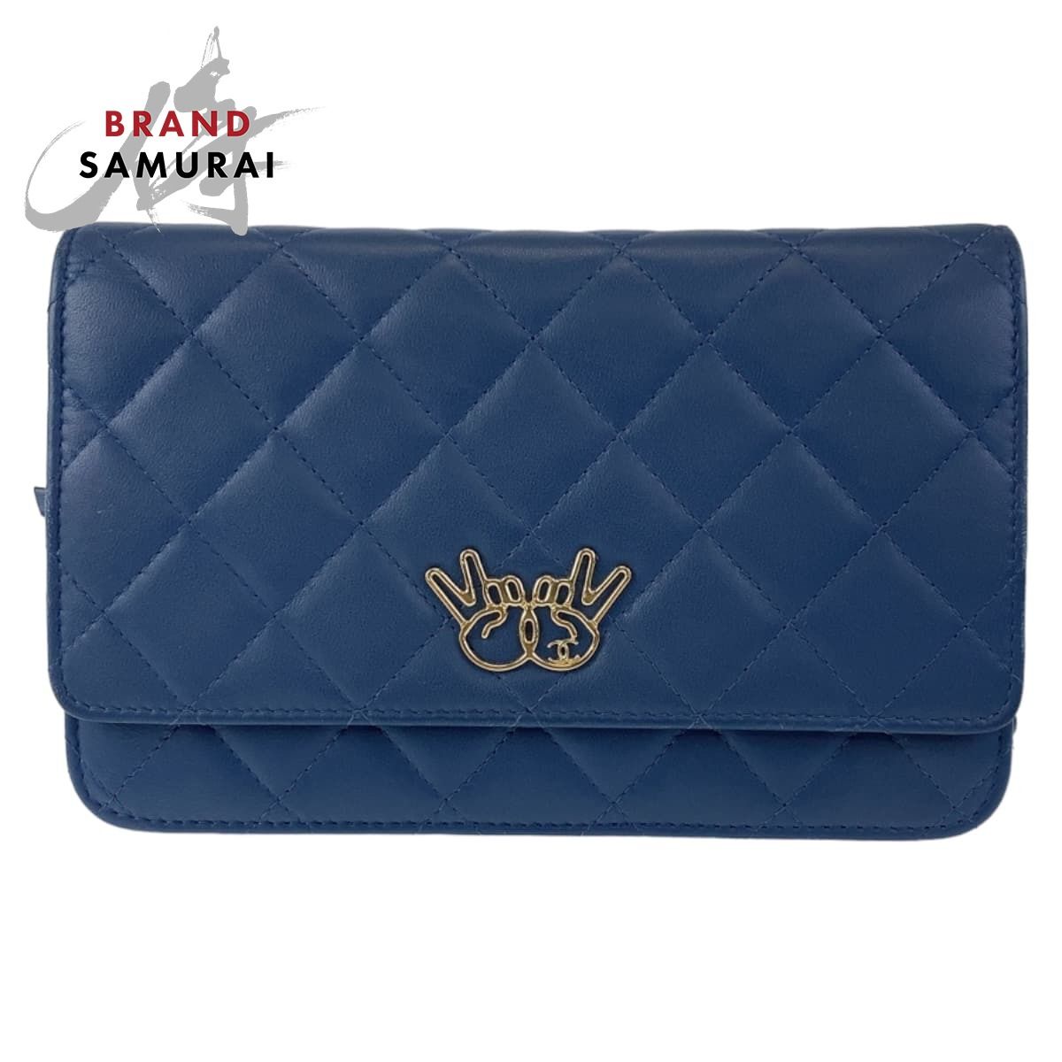 CHANEL シャネル マトラッセ ダブルピース ココマーク ネイビー ゴールド金具 ラムスキン ショルダーバッグ 505950