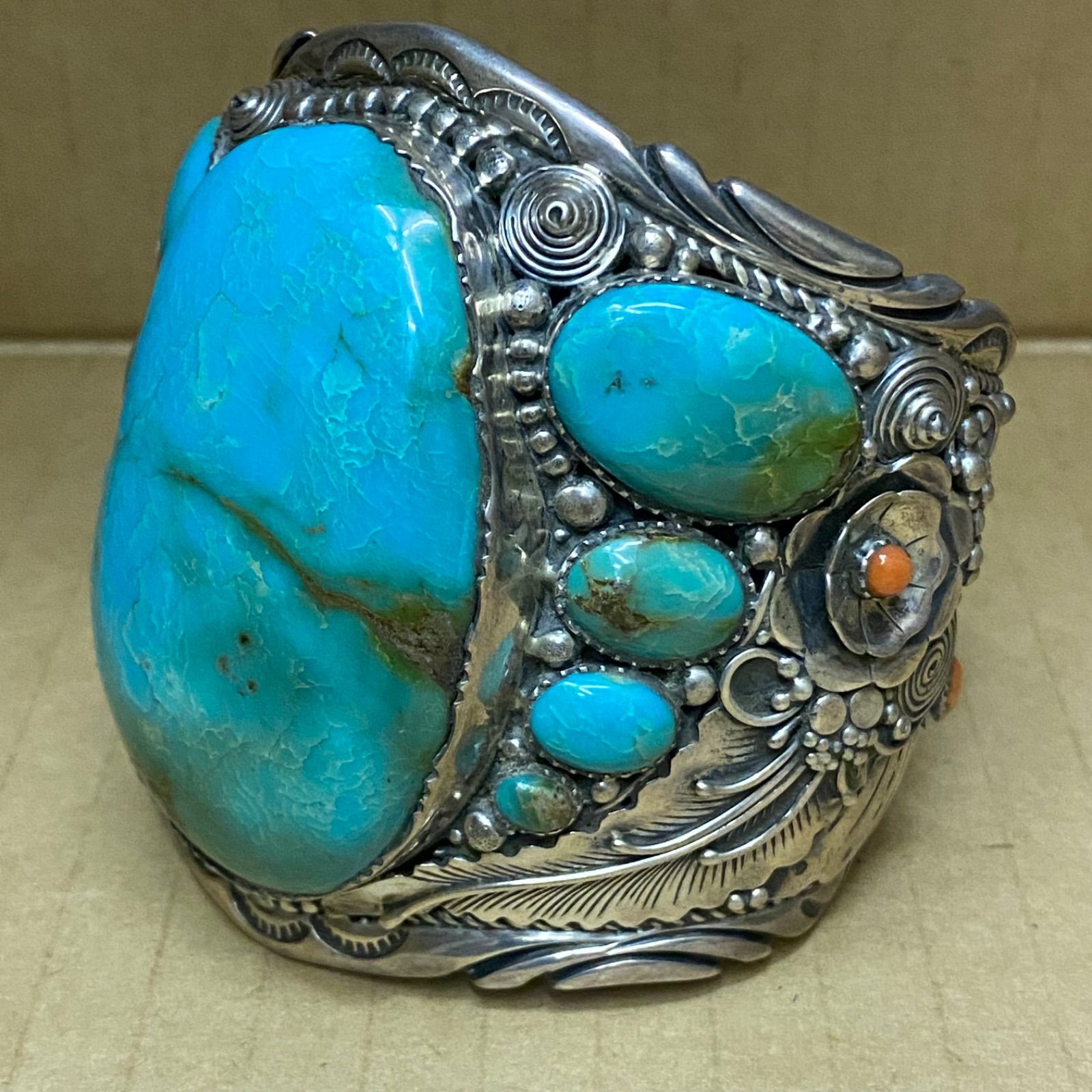 ターコイズ ブレスレット バングル ハンドメイド クラスタータイプ 