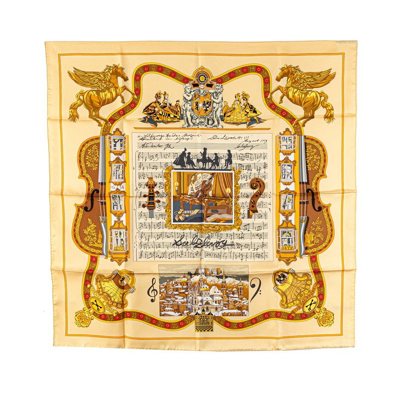 エルメス カレ90 IN ザルツブルグにて イエロー マルチ シルク レディース HERMES 228 09882