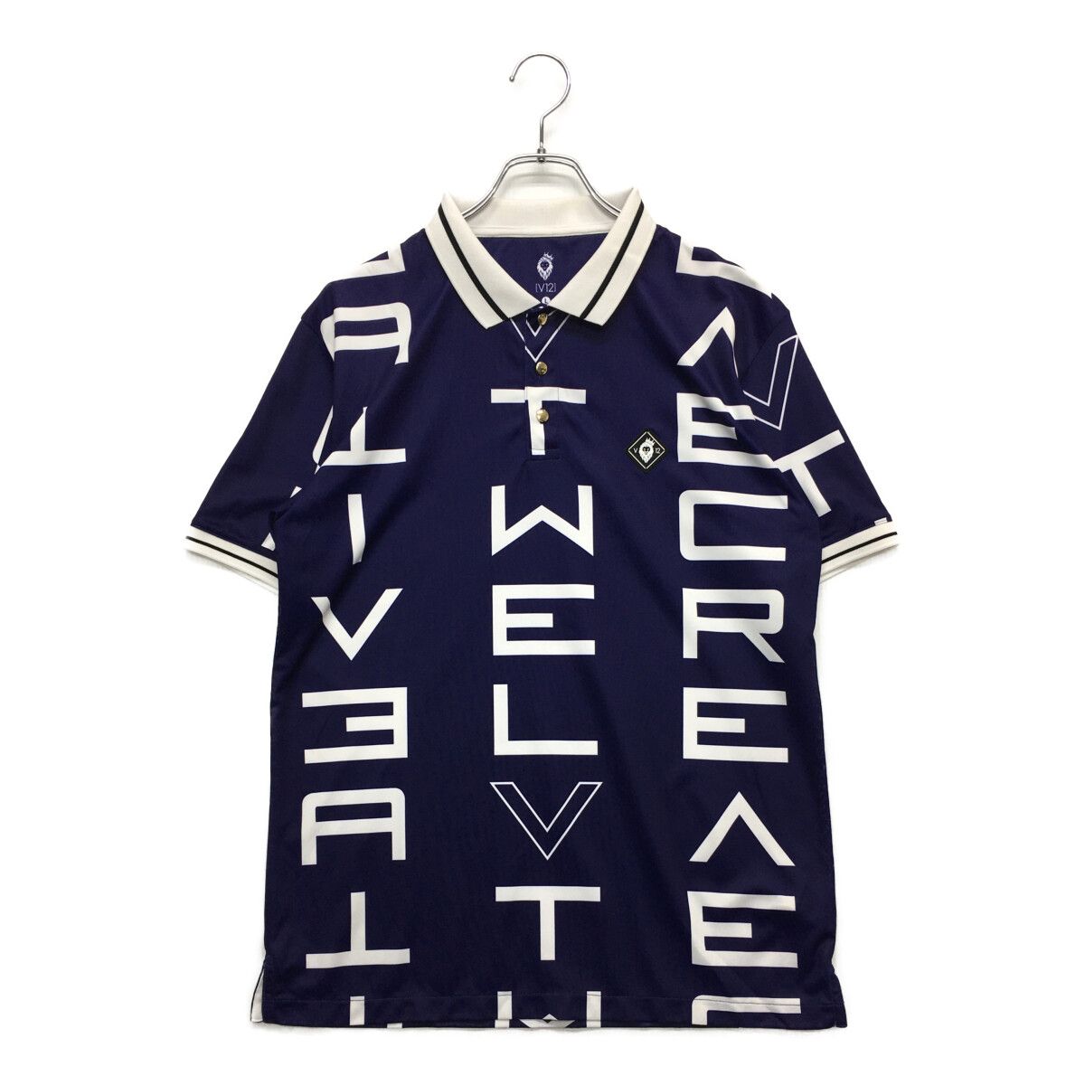【新品】ヴィトゥエルヴ　ゴルフ　メンズ　ポロ　シャツ　ネイビー　L メンズ ヴィ・トゥエルヴ V12 半袖ポロシャツ L 紺 ネイビー ロゴ総柄