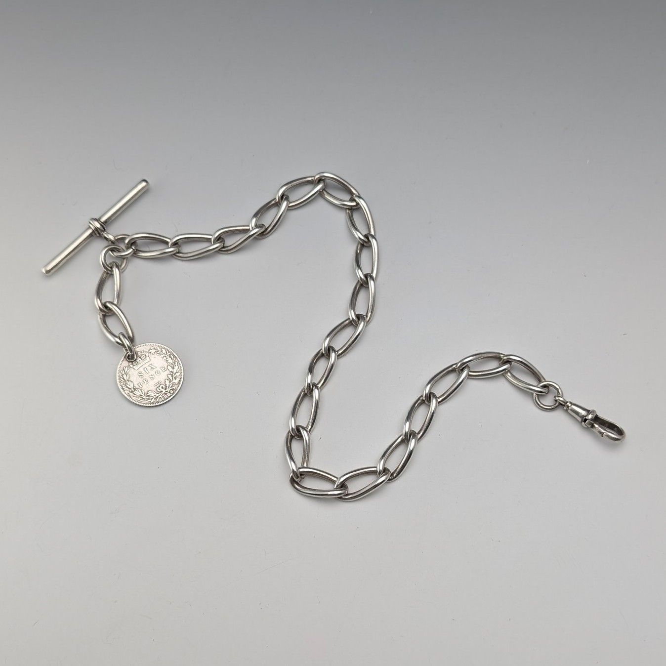 1929年 英国ヴィンテージ 純銀製アルバートチェーン 42g 英国6