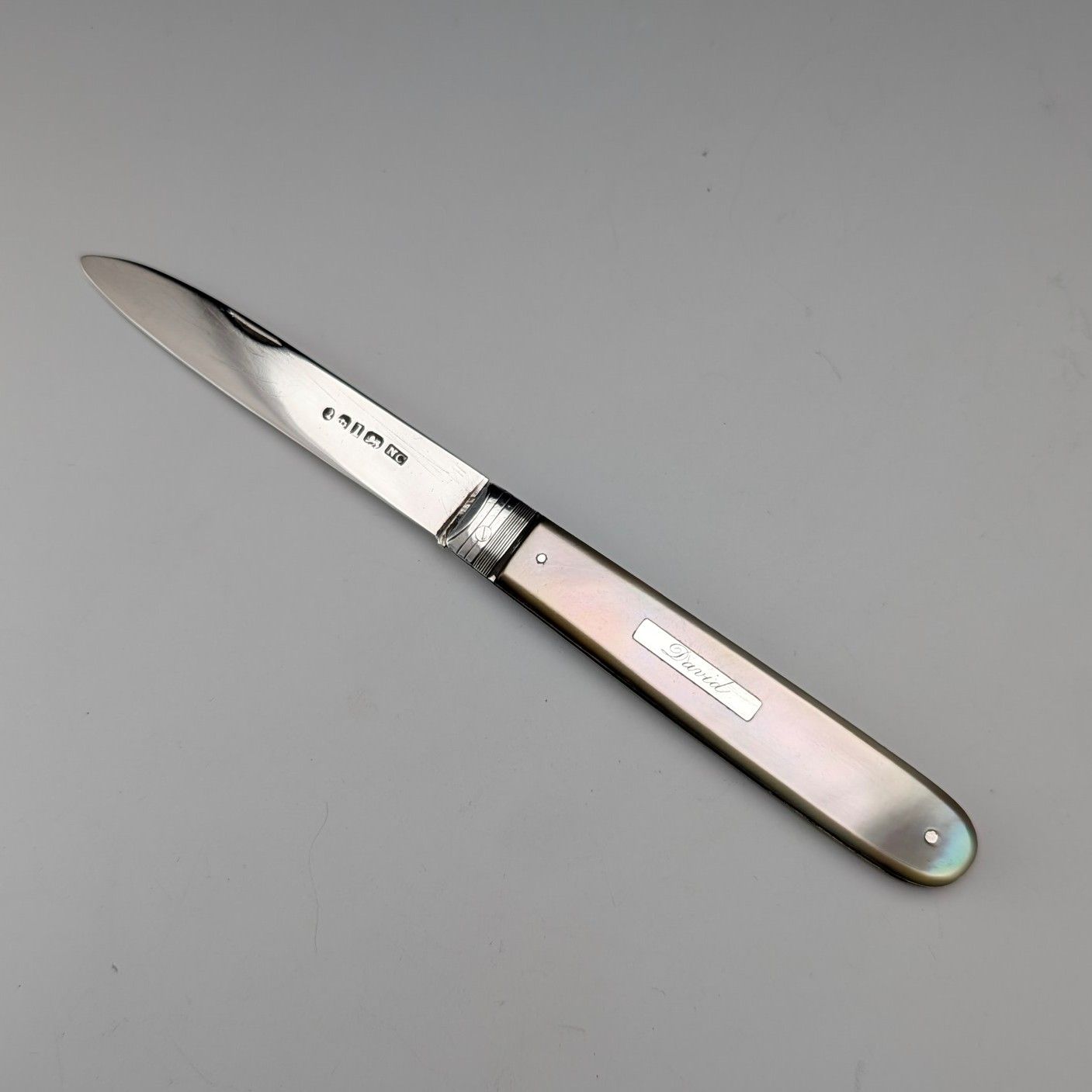 1833年 英国アンティーク 白蝶貝ハンドル 純銀ブレード ペンナイフ Nathaniel Creswick ケース入り