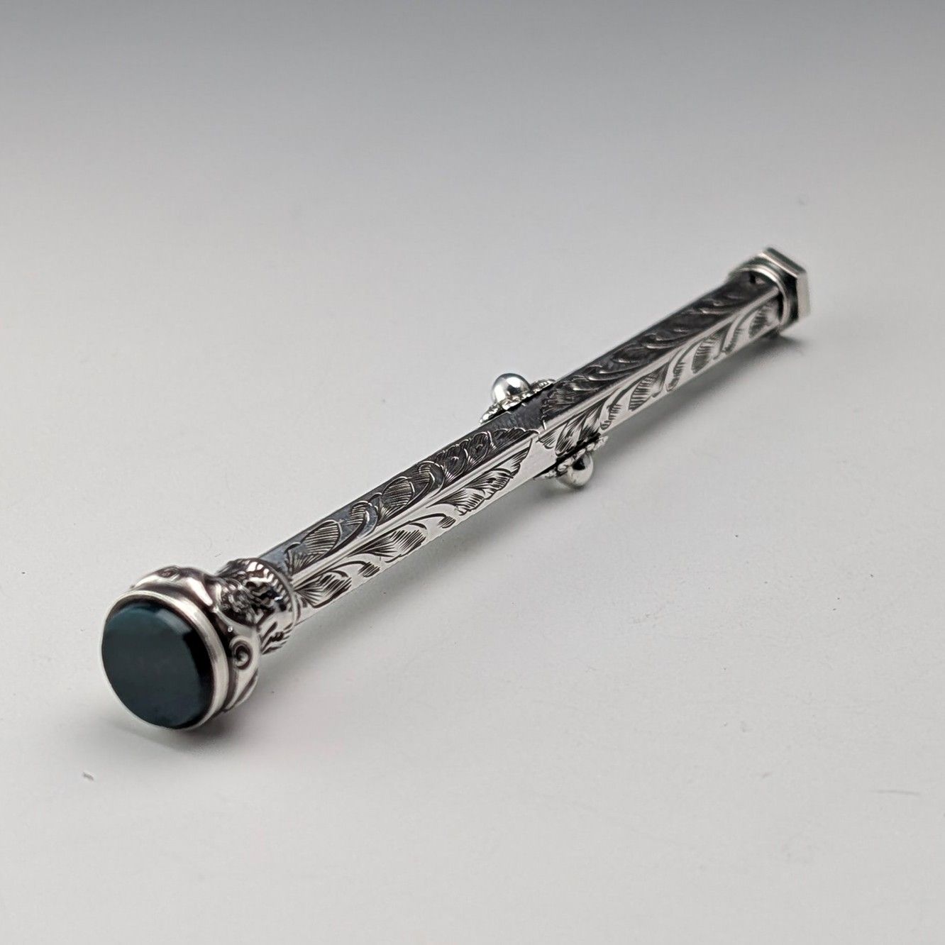 アンティーク 800シルバー製 推進式ペンシル&つけペン グリーンストーン装飾