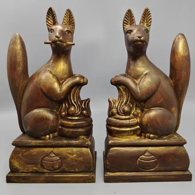 狐 一対 稲荷大明神 古 お稲荷さん お稲荷様 稲荷神 神具 神棚のお飾り