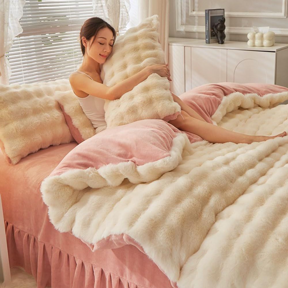 布団カバーセット あったか ラビットファー調 秋冬用 あったか 3点セット4点セット フランネル マイクロファイバー 厚手 もこもこ 超暖かい ふわふわ ベッドスカート 掛け布団カバー 枕カバー 秋冬 防寒対策 静電気防止 抗菌防臭 洗える ホワイトピ