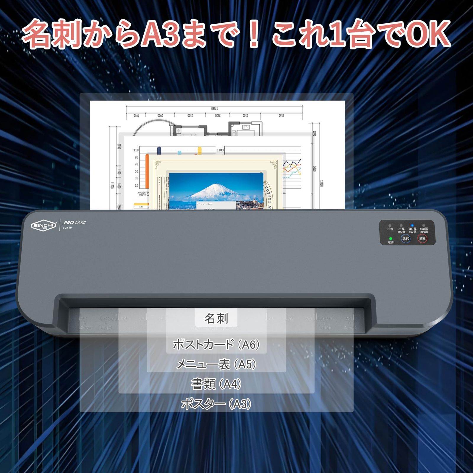 4本ローラー搭載｜75～250μm 薄紙～厚紙