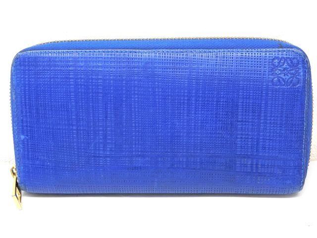 LOEWE ロエベ アナグラム 長財布 ウォレット レザー 青 ブルー系 レディース メンズ 7 J