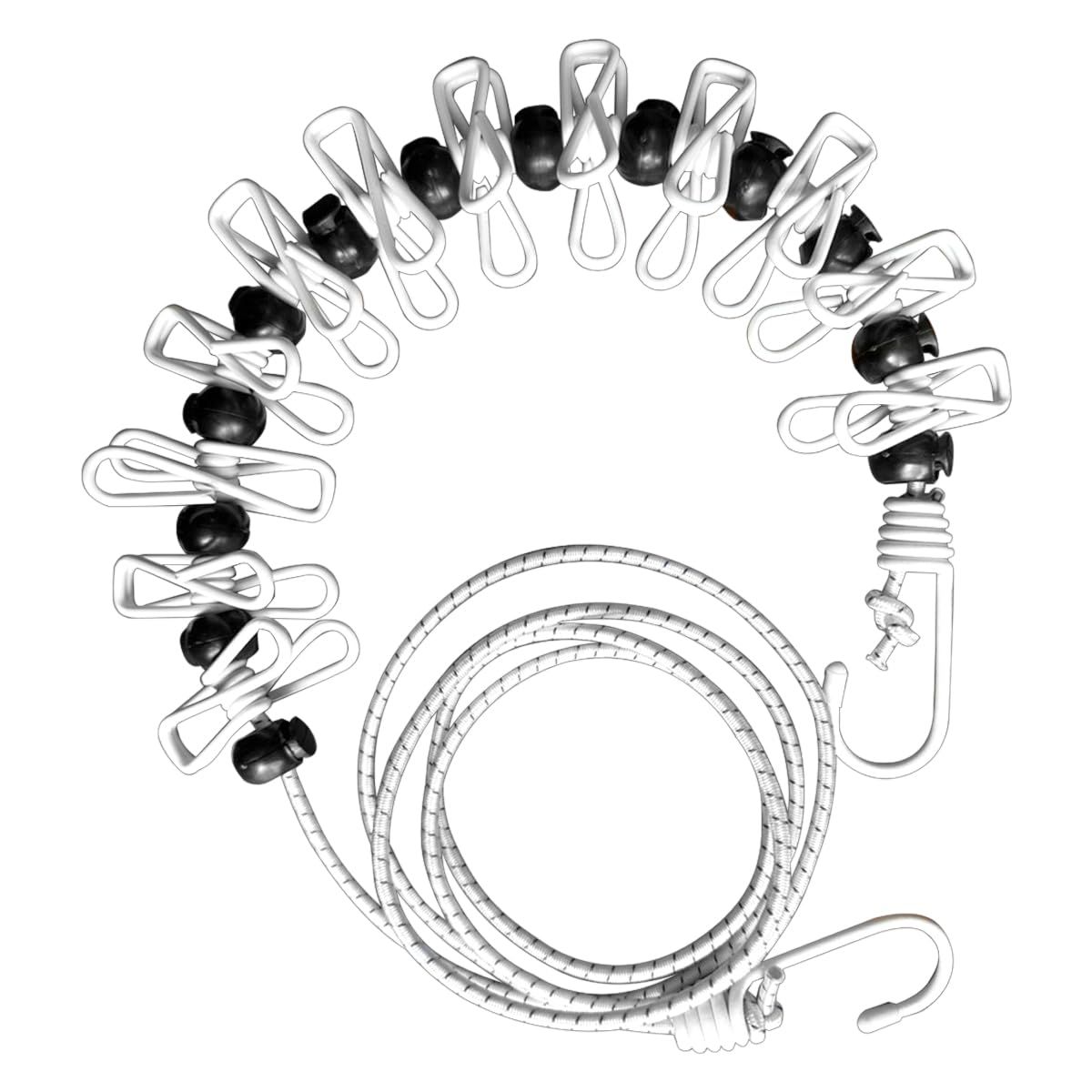 洗濯ロープ 旅行用 洗濯物干し 洗濯紐 物干しロープ 大型フックとゴム製ロープで旅行の洗濯物干しに最適 玉止めストッパー 強力洗濯ハサミ 室内物干し 部屋干し 洗濯 旅行 出張 海外旅行 便利グッズ 1 8 m ホワイト