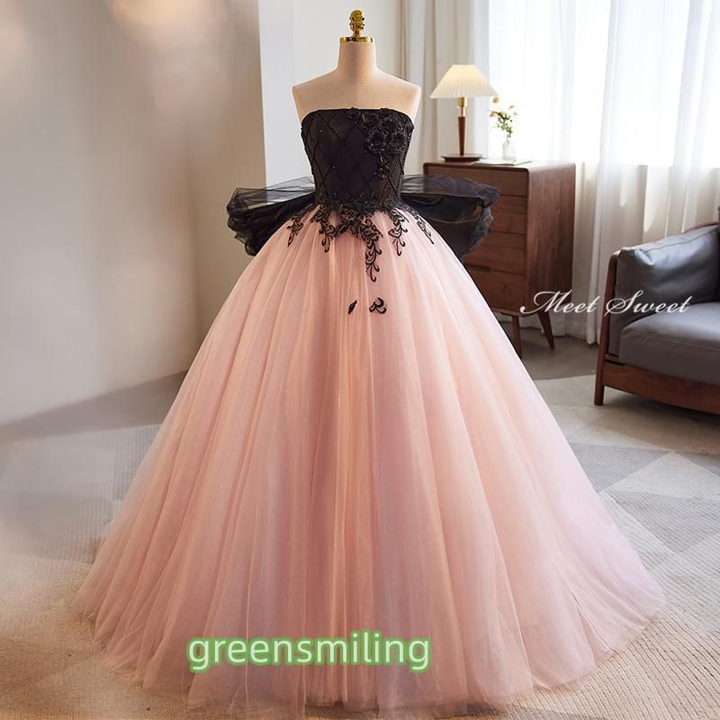 ドレス 編み上げ ビスチェ リボン ピンク 黒 ロングドレス 結婚式 二次会 発表会 演奏会 ウェディングドレス ウエディングドレス